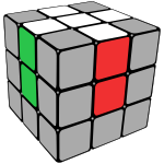 Rubik's cube with centre pieces and first-layer edge pieces coloured.